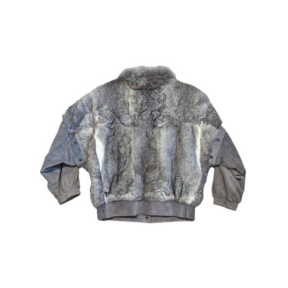 Vintage 80s Fur Suede Coat Vest Convertible Gray Rabbit Outerwear Jacket France - Picture 3 of 11